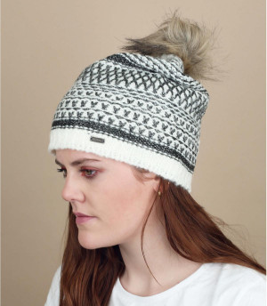 bonnet pompon fourrure motif Aurora Beanie mascarpone